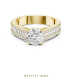 Load image into Gallery viewer, Maylaya Gems round baguette channel lab-grown diamond ring in yellow gold