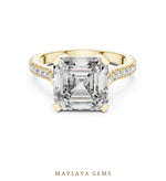 Load image into Gallery viewer, Maylaya Gems square emerald paved prongs lab-grown diamond ring in yellow gold