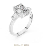 Load image into Gallery viewer, Maylaya Gems emerald baguette trilogy lab-grown diamond ring in white gold