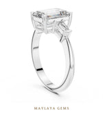 Load image into Gallery viewer, Maylaya Gems emerald baguette trilogy lab-grown diamond ring in white gold