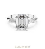 Load image into Gallery viewer, Maylaya Gems emerald baguette trilogy lab-grown diamond ring in white gold