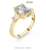 Load image into Gallery viewer, Maylaya Gems emerald baguette trilogy lab-grown diamond ring in yellow gold