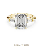 Load image into Gallery viewer, Maylaya Gems emerald baguette trilogy lab-grown diamond ring in yellow gold