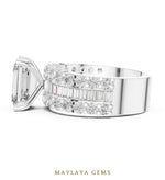 Load image into Gallery viewer, Maylaya Gems emerald baguette three row lab-grown diamond ring in white gold