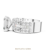 Load image into Gallery viewer, Maylaya Gems emerald baguette three row lab-grown diamond ring in white gold