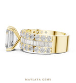 Load image into Gallery viewer, Maylaya Gems emerald baguette three row lab-grown diamond ring in yellow gold