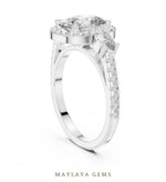 Load image into Gallery viewer, Maylaya Gems cushion halo marquise trilogy lab-grown diamond ring in white gold