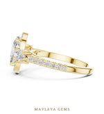 Load image into Gallery viewer, Maylaya Gems cushion halo marquise trilogy lab-grown diamond ring in yellow gold