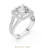 Load image into Gallery viewer, Maylaya Gems round square halo split shank lab-grown diamond ring in white gold