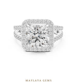 Load image into Gallery viewer, Maylaya Gems round square halo split shank lab-grown diamond ring in white gold