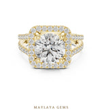 Load image into Gallery viewer, Maylaya Gems round square halo split shank lab-grown diamond ring in yellow gold