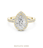 Load image into Gallery viewer, Maylaya Gems pear halo pavé lab-grown diamond ring in yellow gold
