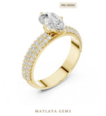 Load image into Gallery viewer, Maylaya Gems pear three-row pavé lab-grown diamond ring in yellow gold