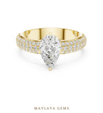 Load image into Gallery viewer, Maylaya Gems pear three-row pavé lab-grown diamond ring in yellow gold