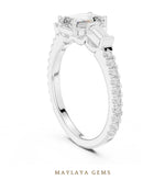 Load image into Gallery viewer, Maylaya Gems emerald baguette trilogy pavé lab-grown diamond ring in white gold