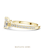 Load image into Gallery viewer, Maylaya Gems emerald baguette trilogy pavé lab-grown diamond ring in yellow gold