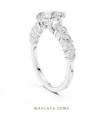 Load image into Gallery viewer, Maylaya Gems pear graduated round side-stone lab-grown diamond ring in white gold