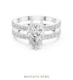 Load image into Gallery viewer, Maylaya Gems pear double-rail pavé lab-grown diamond ring in white gold