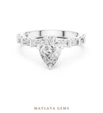 Load image into Gallery viewer, Maylaya Gems pear baguette side-stone lab-grown diamond ring in white gold
