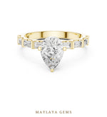 Load image into Gallery viewer, Maylaya Gems pear baguette side-stone lab-grown diamond ring in yellow gold