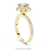 Load image into Gallery viewer, Maylaya Gems round cushion halo pavé lab-grown diamond ring in yellow gold