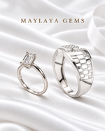 Load image into Gallery viewer, Maylaya Gems MG-BD-05 couple rings on white bridal satin