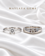 Load image into Gallery viewer, Maylaya Gems MG-BD-14 couple rings on white bridal satin
