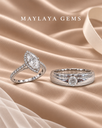 Load image into Gallery viewer, Maylaya Gems MG-CR-04 couple rings on light-brown bridal satin with white logo
