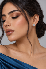 Load image into Gallery viewer, Maylaya Gems 9K Gold 1.08 ct Round Lab-Grown Diamond Earrings — Stk id-133 — AI-generated young adult model in eveningwear / ภาพจำลองนางแบบสวมเครื่องประดับด้วย AI