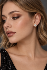 Load image into Gallery viewer, Maylaya Gems 9K Gold 2.01/2 ct Round Lab-Grown Diamond Earrings — Stk 69 — AI-generated young adult model in eveningwear / ภาพจำลองนางแบบสวมเครื่องประดับด้วย AI