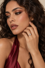 Load image into Gallery viewer, Maylaya Gems Yellow Gold 9K Round 0.3ct Lab-Grown Diamond Solitaire Ring — M011 — AI-generated young adult model in eveningwear / ภาพจำลองนางแบบสวมเครื่องประดับด้วย AI