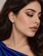 Load image into Gallery viewer, Maylaya Gems 9K Gold 0.5 ct Oval Diamond Stud Earrings — SPS3 — AI-generated young adult model in eveningwear / ภาพจำลองนางแบบสวมเครื่องประดับด้วย AI