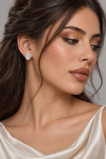 Load image into Gallery viewer, Maylaya Gems 9K Gold 2 ct Oval Diamond Stud Earrings — SPS7 — AI-generated young adult model in eveningwear / ภาพจำลองนางแบบสวมเครื่องประดับด้วย AI