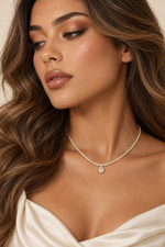Load image into Gallery viewer, Maylaya Gems 4.53 ct Mixed-Cut Lab-Grown Diamond Necklace — AI-generated young adult model in eveningwear / ภาพจำลองนางแบบสวมเครื่องประดับด้วย AI
