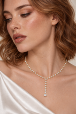 Load image into Gallery viewer, Maylaya Gems 27.65 ct Round Lab-Grown Diamond Necklace — AI-generated young adult model in eveningwear / ภาพจำลองนางแบบสวมเครื่องประดับด้วย AI