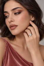 Load image into Gallery viewer, Maylaya Gems White Rhodium 9K Cushion 1.04ct Lab-Grown Diamond Solitaire Ring — M094 — AI-generated young adult model in eveningwear / ภาพจำลองนางแบบสวมเครื่องประดับด้วย AI