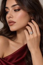 Load image into Gallery viewer, Maylaya Gems White Rhodium 9K Heart 1.08ct Lab-Grown Diamond Solitaire Ring — M119 — AI-generated young adult model in eveningwear / ภาพจำลองนางแบบสวมเครื่องประดับด้วย AI
