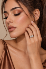 Load image into Gallery viewer, Maylaya Gems 9K Gold 1.84/1.07 ct Lab-Grown Diamond Ring — Stk124 — AI-generated young adult model in eveningwear / ภาพจำลองนางแบบสวมเครื่องประดับด้วย AI