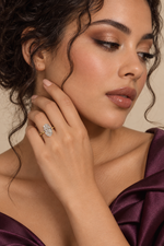 Load image into Gallery viewer, Maylaya Gems 9K Gold 4 ct Oval Lab-Grown Diamond Ring — N12 — AI-generated young adult model in eveningwear / ภาพจำลองนางแบบสวมเครื่องประดับด้วย AI