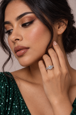 Load image into Gallery viewer, Maylaya Gems 9K Gold 0.98 ct Round Lab-Grown Diamond Ring — JF04A — AI-generated young adult model in eveningwear / ภาพจำลองนางแบบสวมเครื่องประดับด้วย AI