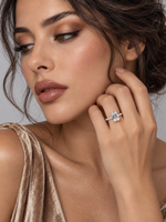 Load image into Gallery viewer, Maylaya Gems 9K Gold 2.04 ct Emerald Lab-Grown Diamond Ring — M02A — AI-generated young adult model in eveningwear / ภาพจำลองนางแบบสวมเครื่องประดับด้วย AI