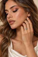 Load image into Gallery viewer, Maylaya Gems 9K Gold 2 ct Marquise Lab-Grown Diamond Ring — M03C — AI-generated young adult model in eveningwear / ภาพจำลองนางแบบสวมเครื่องประดับด้วย AI
