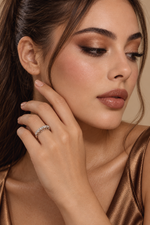 Load image into Gallery viewer, Maylaya Gems 9K Gold 2.95 ct Pear Lab-Grown Diamond Ring — 00001/B034 — AI-generated young adult model in eveningwear / ภาพจำลองนางแบบสวมเครื่องประดับด้วย AI
