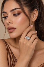 Load image into Gallery viewer, Maylaya Gems 9K Gold 2.02 ct Round Lab-Grown Diamond Ring — M196 — AI-generated young adult model in eveningwear / ภาพจำลองนางแบบสวมเครื่องประดับด้วย AI