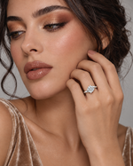 Load image into Gallery viewer, Maylaya Gems 1 ct Round Lab-Grown Diamond Ring - LR-0013 — AI-generated young adult model in eveningwear / ภาพจำลองนางแบบสวมเครื่องประดับด้วย AI