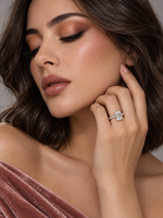 Load image into Gallery viewer, Maylaya Gems 9K Gold 2.02 ct Emerald Diamond Ring — M204 — AI-generated young adult model in eveningwear / ภาพจำลองนางแบบสวมเครื่องประดับด้วย AI