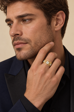 Load image into Gallery viewer, Maylaya Gems 0.376 ct Double-Rail Lab-Grown Diamond Band — AI-generated adult male model wearing the ring / ภาพจำลองนายแบบสวมแหวนด้วย AI