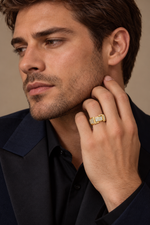 Load image into Gallery viewer, Maylaya Gems 0.794 ct Pave Panel Lab-Grown Diamond Band — AI-generated adult male model wearing the ring / ภาพจำลองนายแบบสวมแหวนด้วย AI