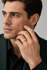 Load image into Gallery viewer, Maylaya Gems 0.192 ct Polished Square Lab-Grown Diamond Band — AI-generated adult male model wearing the ring / ภาพจำลองนายแบบสวมแหวนด้วย AI