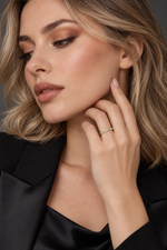 Load image into Gallery viewer, Maylaya Gems 0.16 ct Round Pave Edge Lab-Grown Diamond Band — AI-generated young adult model in eveningwear / ภาพจำลองนางแบบสวมเครื่องประดับด้วย AI